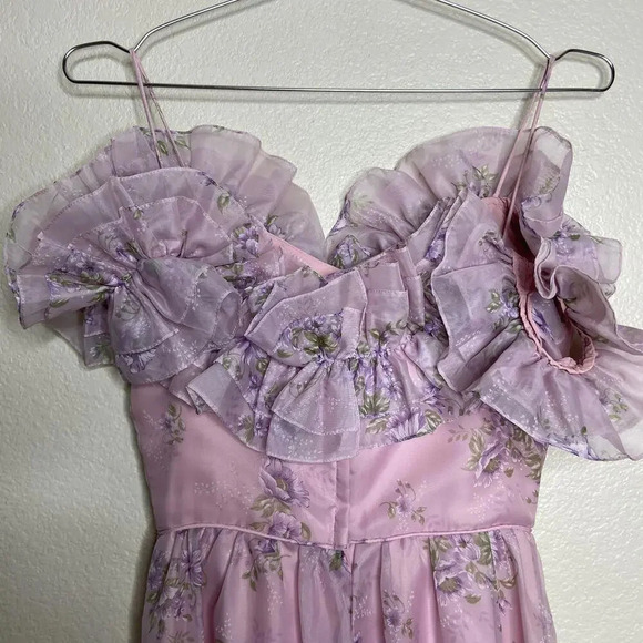 Vintage Purple Ruffled Chiffon Off the Shoulders‎ Prom Gown Small - Picture 8 of 9